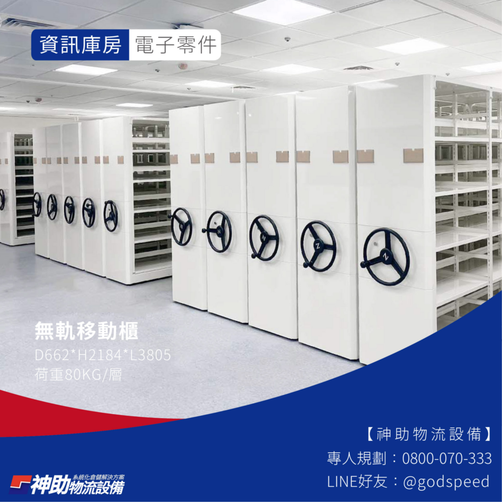📍資訊庫房【電子零件】:無軌移動櫃